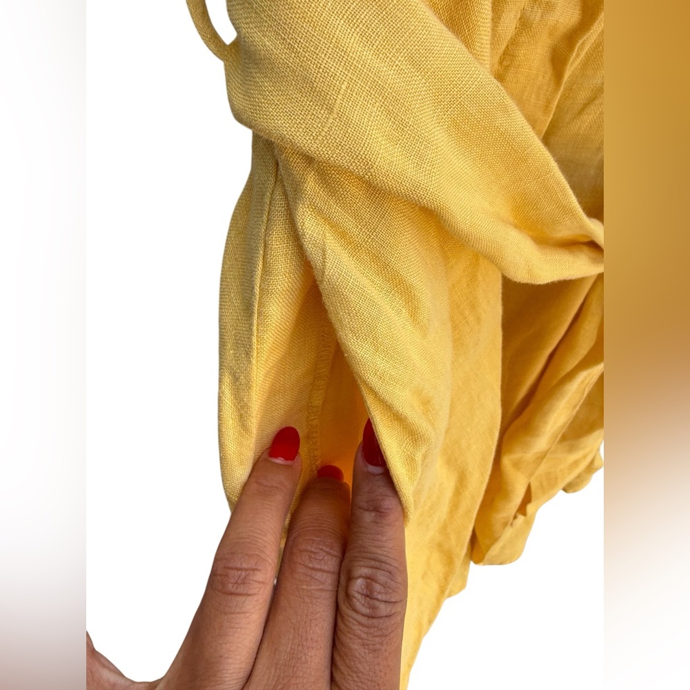 Zara Yellow Off Shoulder Ruffle Dress Linen Tie Waist Summer Sundress Medium - Picture 3 of 4